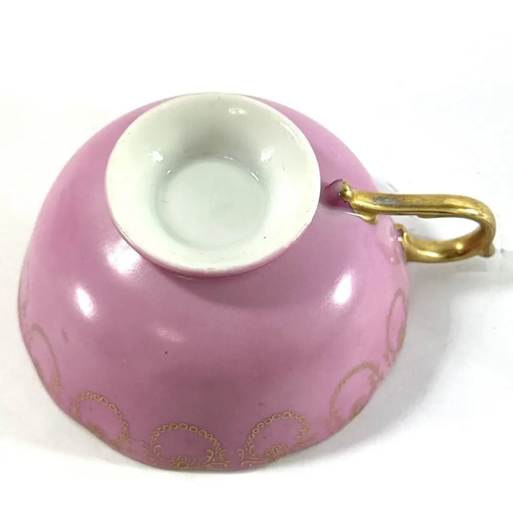 Royal Sealy Japan Pink Gold Gilt Fruit Teacup Saucer Set Vintage Porcelain